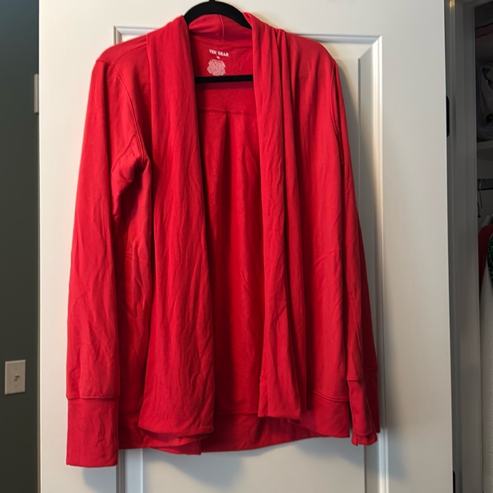 Coral, vibrant tunic cardigan